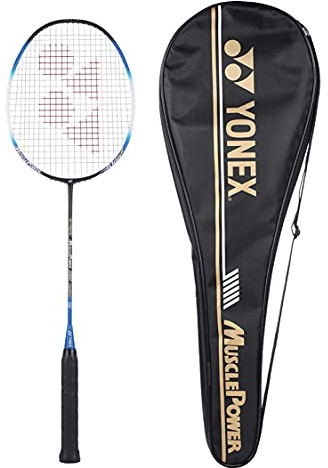 YONEX Muscle Power 22LT Carbon Graphite Strung Badminton Racket with Full Racket Cover (Black/Blue) | for Intermediate Players | 83 Grams | Maximum String Tension - 30lbs