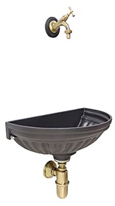 Fonderia Bongiovanni Fontaine murale modèle Versilia pour maison, jardin, terrasse, avec robinet et siphon en laiton finition au choix (brunie)