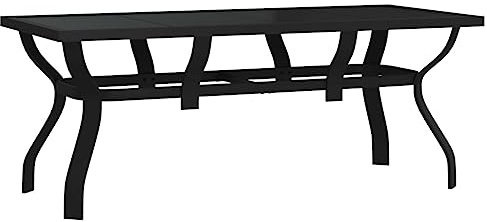 vidaXL Mesa de Jardín Comedor Cocina Patio Terraza Balcón Muebles Mobiliario Soporte Exterior Estable Acero y Vidrio Negro 180x80x70 cm