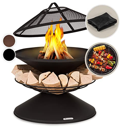 Blumfeldt Brasero Exterieur pour Le Jardin et Terrasse, Portable, Couvercle Pare-Etincelles, Bol en Acier, BBQ Circulaire avec Foyer Camping, Brûleur à Bois Résistant aux Intempéries