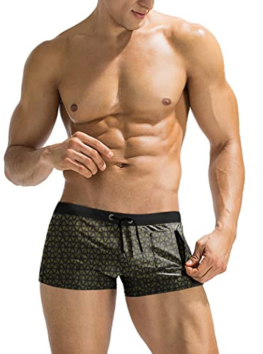 COOFANDY Mens Quick Dry Lightweight Square Leg Cut Trunks Swimwear, Medium, Army Green and Black Triangle