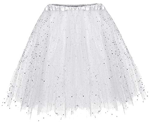 Damen Tüllrock 50er Rockabilly Petticoat Tutu Unterrock 3-Lagiger elastischen Rock Kurz Tanzkleid Ballkleid Abendkleid Karneval Kostüm Tutu Rock Minirock Ballet Petticoat (weiß, One Size)