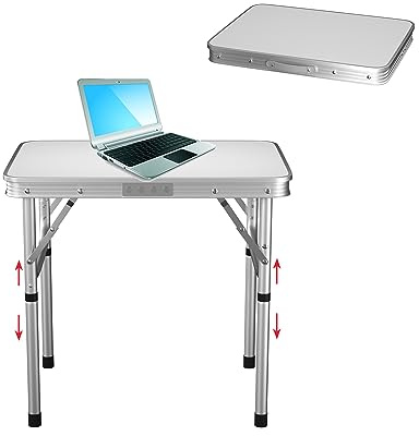 Klapptisch Höhenverstellbar Campingtisch Klappbar Camping Tisch Campingmöbel Tragbarkeit Gartentisch Picknicktisch Balkontisch, Alu Falttisch, für Camping Picknick Kochen Garten, L60 x B45 x H26/56cm