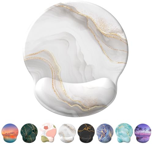 Giecy Mouse Mat Wrist Support, Ergonomic Gel Mouse Pad, Mouse Wrist Rest with Non-slip Base for Home Office Computer, Laptop (White Marble)