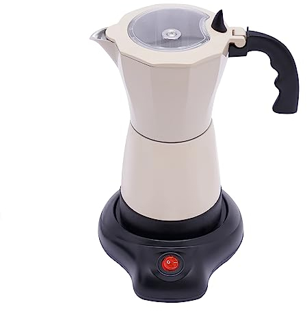 SABUIDDS Herdplatten Espressomaschine mit Elektrische Heizplatte Espressokocher für Induktion Herd Espresso-Kaffeemaschine aus Aluminiumlegierung, Moka-Kanne 6 Tassen Kaffee, Cremeweiß