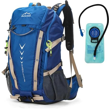 Aoking Zaino da trekking 40 litri, zaino da campeggio con sacca idrica da 2 litri, impermeabile e flusso d'aria per viaggi sportivi, donne e uomini