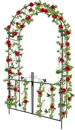 2,3 M Arco da Giardino con Cancello, Kalolary Pergolato Giardino in Metallo Resistente Piante Rampicanti Traliccio Nuziale Arco Tunnel Tralicci Viti fiori Supporto Arrampicata Cortile Patio all'aperto
