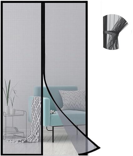 ZHhan Magnetic Screen Door - Strong Magnets, Fiberglass Mesh, Fire Retardant, Wear-Resistant and Scratch-Resistant for Bedroom, Kitchen, Living Room, Back Door - Light Black 36x84 Inch