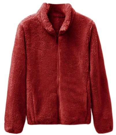 Chaqueta de peluche para mujer, mullida, corta, chaqueta de felpa con cremallera, cuello alto, chaqueta de forro polar, chaqueta gruesa y cálida, chaqueta de invierno de manga larga, chaqueta holgada