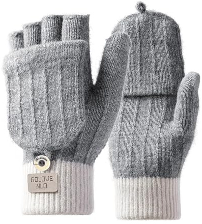 flintronic Winter Thermal Gloves, Convertible Fingerless Mitten, Flap Cover Mitten Gloves, Mens Winter Gloves, Stretchy Warm Gloves for Running Cycling Skiing Riding, Multipurpose