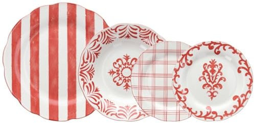 Wintem Servicio de platos de 18 piezas de porcelana resistente blanco y coral – Juego de platos para 6 personas con platos hondos, platos llanos y de postre – Ideal para cualquier ocasión y lavables