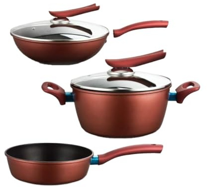 ZOCWJK Cookware Set Pots and Pans Set 3Pieces Cookware Set Wok Soup Pot with Glass Lid Frying Pan Wrought Iron Non-Stick Cooking Pot Set Kitchen Cooking Pot Set Cooking Pan Set(