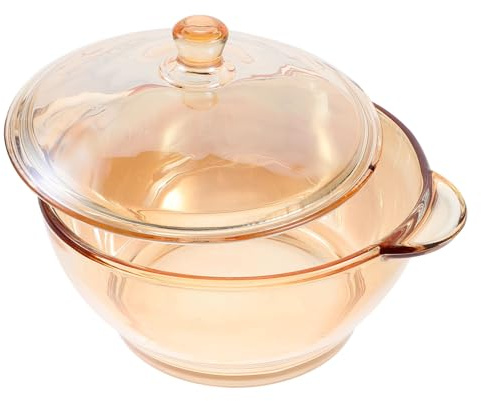 MOTHNUR Olla De Sopa De Vidrio Dorada Resistente Al Calor Doble Asa Para Microondas Cristalería Para Horno Uso Diario