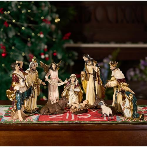 Zayton Nativity Set Large 12 inch Christmas Indoor 11 Piece Scene Statue Figurines Jesus Manger Crib Ornament Church Xmas Gift Home Catholic Religious Decoration Gift