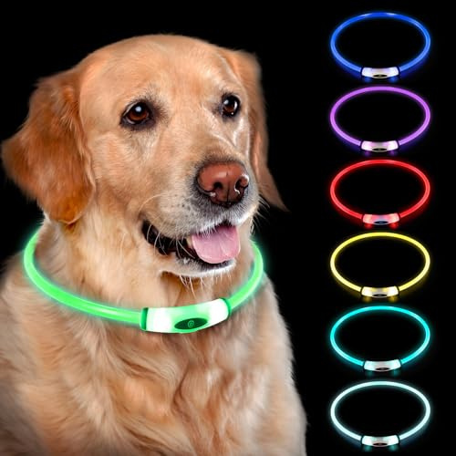 NOVKIN Lighted Dog Collar, Rechargeable 7 Colors Changing Light Up Dog Collar, IP67 Waterproof, Glow in the dark, Make Pet Visible and Safety for Night Walking， Outdoor, Camping, for All