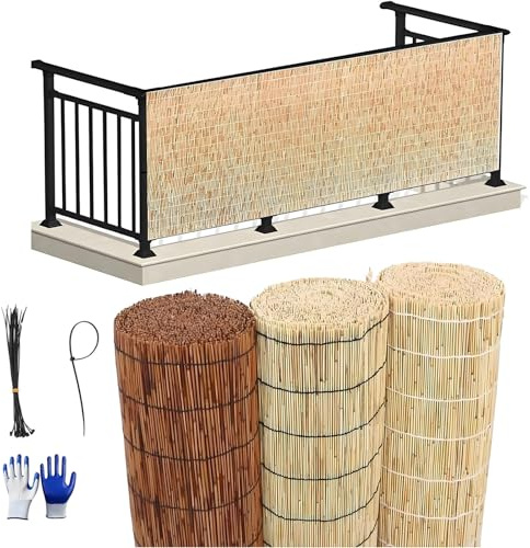 Generico Rotolo di Recinto Canne Naturale, Canne Bambu per Copertura Gazebo Ombreggiante per Recinzione，stuoia 30cm 60cm 90cm 120cm 150cm 180cm Facile da Installare(Natural White Line)