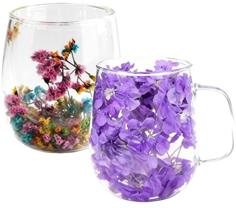 2 vasos de café de doble pared de 350 ml, flor seca, bonita taza con asa, aislada y resistente al calor, ideas de regalo para mujeres, madre, esposa, profesora y hermana