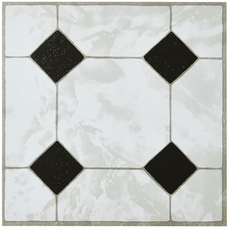 INMOZATA 10pcs Peel and Stick Floor Tiles 12 x 12 inches Vinyl Flooring Marble Effect Self Adhesive Floor Tile Waterproof Stick on Floor Tiles for Bathroom Kitchen Living Room(Marble White 05)