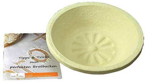 Gärkorb Gärkörbchen Holzschliff für 1,00 kg Brote rund mit Bodenmuster Sonne inkl. Info 'perfekt Brot backen'