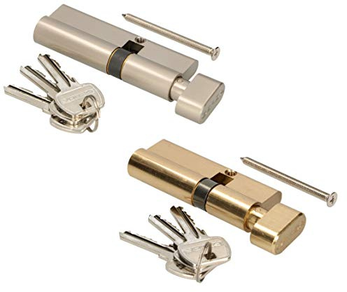 KOTARBAU® Cilindro 45/55 con pomo perilla, Cilindro para puertas de perfil europeo, Latón niquelado, Cilindro de alta seguridad Cilindro Bombin Cerradura para puertas 3 llaves, Antibumping Antitaladro