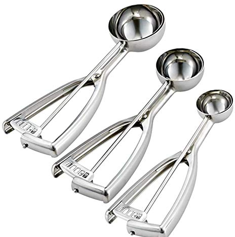BN 3 Pezzi Cucchiaio in Acciaio Inox per Gelato, Porzionatori da Gelato, per Gelato, Purea di Patate, Cucchiaio da Cucina