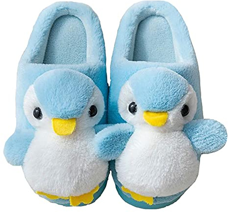 LANFIRE Pantofole in cotone per bambini grandi e adulti pantofole per la casa di Pinguino pantofole in peluche pantofole per animali scarpe da donna (Blue, 37/38, numeric_37)