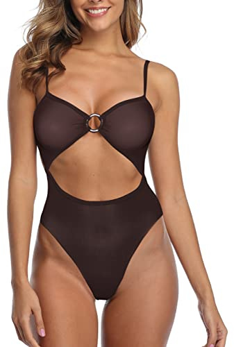 SHERRYLO Costume intero in pizzo per donna, monokini sexy in mesh trasparente, body in micro bikini, perizoma in pizzo, costume intero in micro bikini, Nero , M