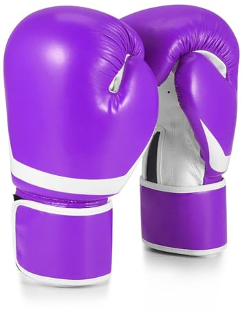 Flexzion Guantes de entrenamiento de boxeo de 10 onzas para hombres, jóvenes y mujeres, guantes de boxeo de 10 onzas para kickboxing, MMA, Muay Thai, entrenamiento, bagwork con muñequera, morado
