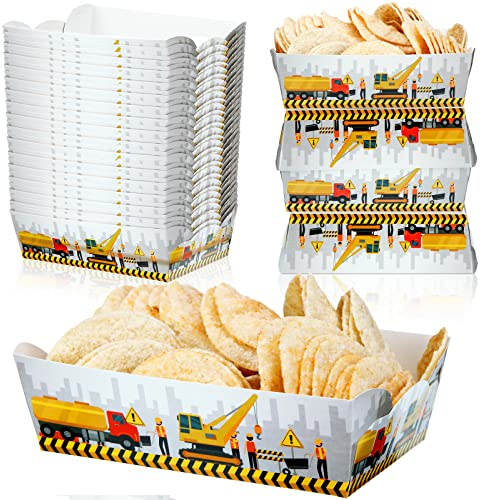 Cunhill 60 Pack Construction Birthday Party Supplies Construction Food Tray Party Favors Paper Serving Tray Paper Food Boats for Concession