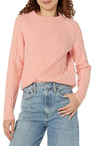 Amazon Essentials Pull-Over en Maille Torsadée Femme, Pêche Vif Chiné, S