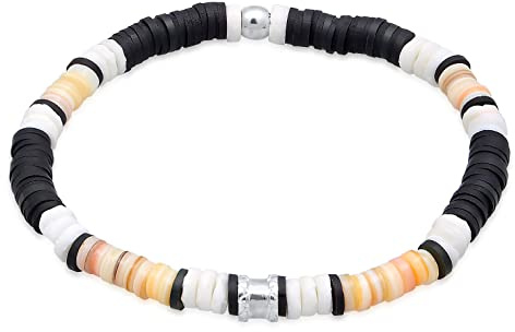 Kuzzoi Buddha - Bracciale da uomo in argento sterling 925, stile vintage, casual, elasticizzato, con conchiglia, gioiello estivo, per surfisti, lunghezza 21cm
