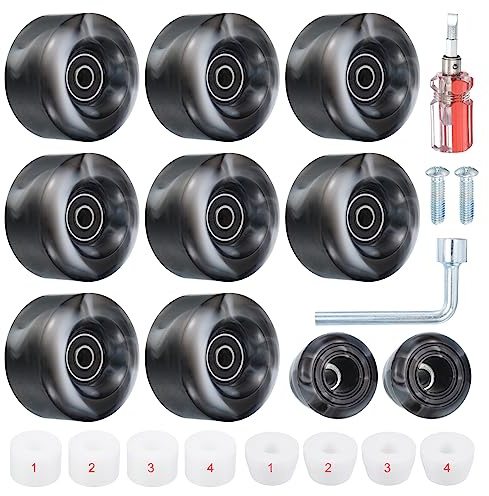 PATIKIL 8 Pack Roller Skate Wheels 58mmx32mm With ABEC-9 Bearing, 82A PU Outdoor Quad Wheels & 2 Toe Stoppers for Double Row Skateboard Indoor, Black White