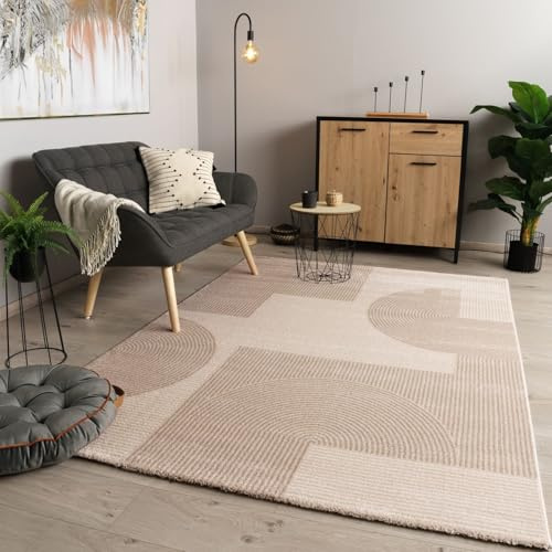 TT Home Tapis De Salon à Poils Courts Moderne Soft Pelucheux Design Abstrait Robuste, Couleur:Beige Crème, Dimension:160x230 cm