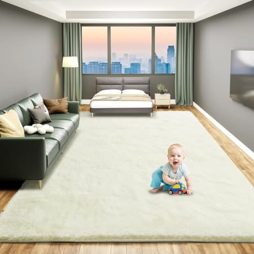 ARRITS Hochflor Teppich 200x300cm, Elfenbein Wohnzimmer Teppich Flauschig Modern Weich Rechteckig Shaggy Teppich, rutschfest Waschbarer Langflor Schlafzimmer Teppich Kinderzimmer Bettvorleger
