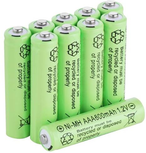 AXFEE Ni-Mh Piles Rechargeables AAA, 10PCS 600mAh 1,2V Haute capacité pré-chargées NiMh Piles, pour Frontale LED, télécommande, Guirlandes Lumineuses