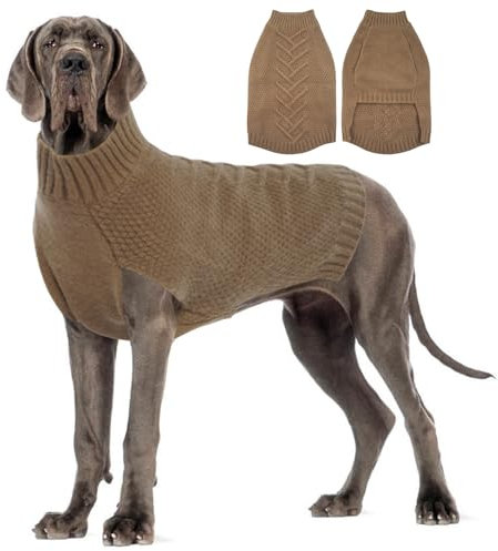 Katzinst Hundepullover Grosse Hunde, Hundepullover Strick Elastisch, Fleece Pullover Hund Groß, Pullover Schäferhund Winddicht, Khaki, 4XL
