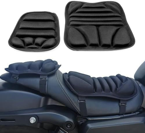 BeNtLi Motorrad-Sitzkissen-Set, 2-teiliges Gel-Pad, Rutschfest, Atmungsaktiv, Schwarz