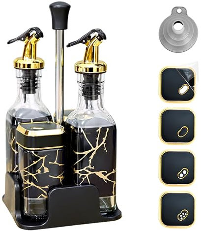 SAEIV Lot de 5 bouteilles d'huile d'olive et salière - Avec couvercle rotatif à 360° - Différentes méthodes de dumping sont possibles - Distributeur d'huile d'olive avec design anti-fuite