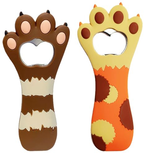 Buaak Apribottiglie magnetico a forma di gatto, 2 pezzi, per frigorifero, creativo, antigraffio, per birra, coca, bar da cucina (marrone e giallo)