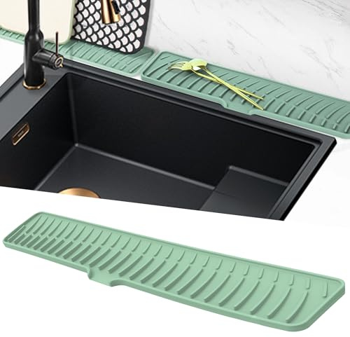 Volminex Silicone Faucet Mat for Sink, Narrow Kitchen Sink Splash Guard, Faucet Handle Drip Catcher Tray, Draining Mat for Sink Protector, Tap Drain Mats for Kitchen Bathroom Counter (Green, 60 cm)