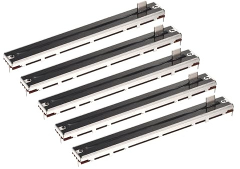 sourcing map 5Pcs Straight Single Linear Slide Potentiometer 5 Pin B100K 128mm(L) 100mm Travel 10mm Handle Fader Variable Resistors Mixer Electronic Potentiometer for Dimming Tuning