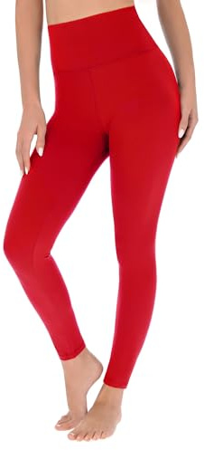 FUTURO FASHION Leggings med hög midja, fjäriliga, mjuka, avslappnade leggings för kvinnor, bekväma, vardagliga, stretchiga icke-genomskinliga leggings för kvinnor, S-XXL, Röd, S/M