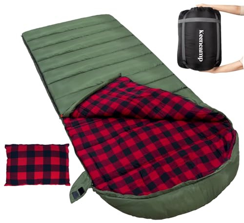 Keencamp Sac de couchage d'extérieur en flanelle chaude 3-4 saisons Doublure intérieure en coton XXL Sac de couchage couverture Portable Léger Hiver Sacs de couchage Camping pour adultes 230x90CM