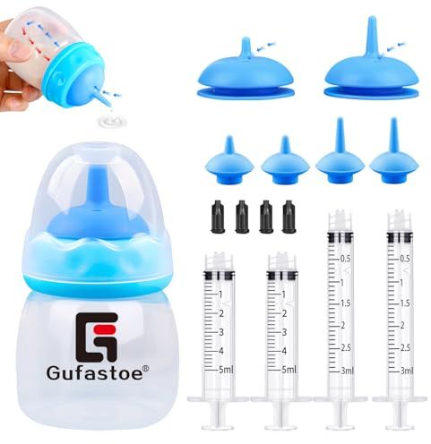 Gufastoe Kitten Bottle, Puppy Bottles for Nursing Kit, with Pet Feeding Nipple and Syringes for All Breeds of Puppies, Kittens and Other Animals, Pack of 15, Blue