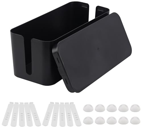 AWBEOT Scatola Cavi, Scatola di Gestione dei Cavi, Scatola Portacavi, Scatola Nascondi Cavo, Organizzatore Raccogli Cavo, Materiale PP Isolante (Nera, Media)