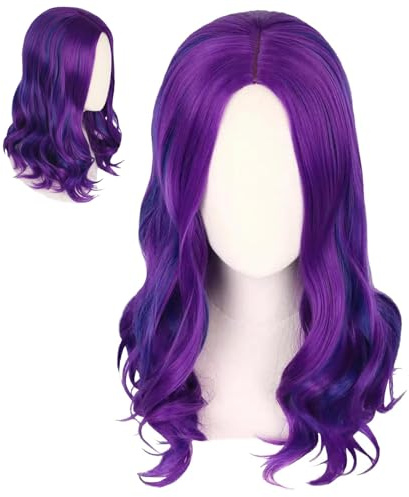 CWENDANER Peluca de 60cm Para Mujer, Peluca de Bruja Para Cosplay, Peluca Morada Para Niños, Peluca de Carnaval, Pelucas de Halloween
