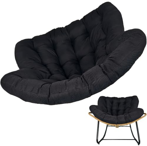 Fauteuil à Bascule Papasan avec Coussin rembourré, Chaise Longue en rotin et Osier, Coussin de Chaise Suspendu Doux pour extérieur et intérieur, Panier Suspendu en Forme d'œuf, Noir, 125 x 1