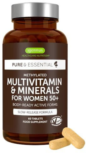 Multivitamine & Minéraux Méthylés Femme 50+ avec Calcium & Magnésium, Formule Pure et Sans Additifs, Vitamines B à Haute Puissance, Soutien Antioxydant – Igennus