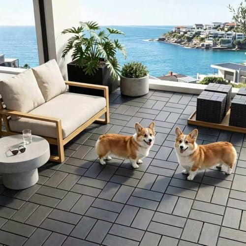 Airsell 44 Pcs(30x30cm) Interlocking Deck Tiles,Plastic Outdoor Flooring for Patio, Garden & Balcony,Waterproof & All-Weather,Anti-Slip Surface (Dark Gray XBK-44 Pcs)