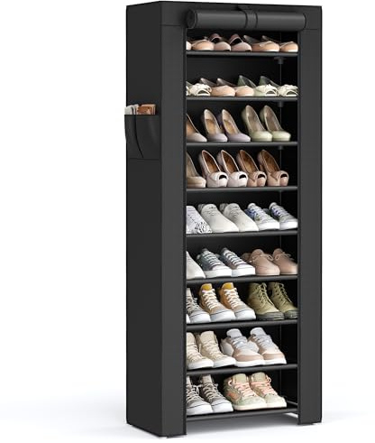 SONGMICS 10-Tier Shoe Rack, Shoe Storage Cabinet with Dustproof Cover, Free-Standing Shoe Storage Organizer for Closet, Entryway, Hold 27-35 Pairs of Shoes, for Sneakers, High Heels, Black URXJ10H